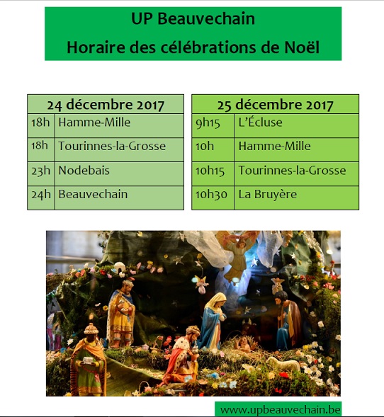 Horaire des messes de Noël UP&nbsp;Beauvechain